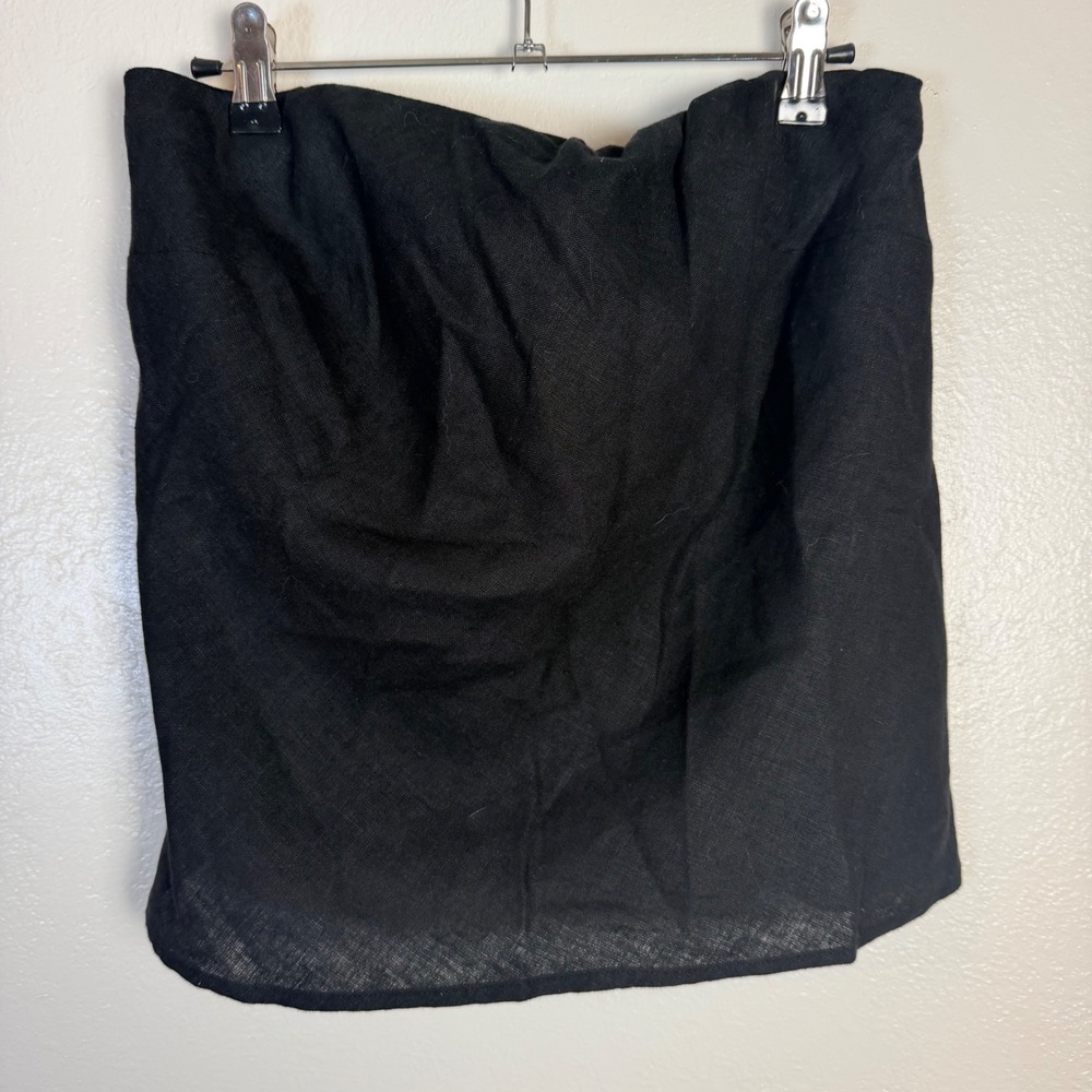 New Quince Women's L 100% European Linen Strapless Top Black Smocked Back